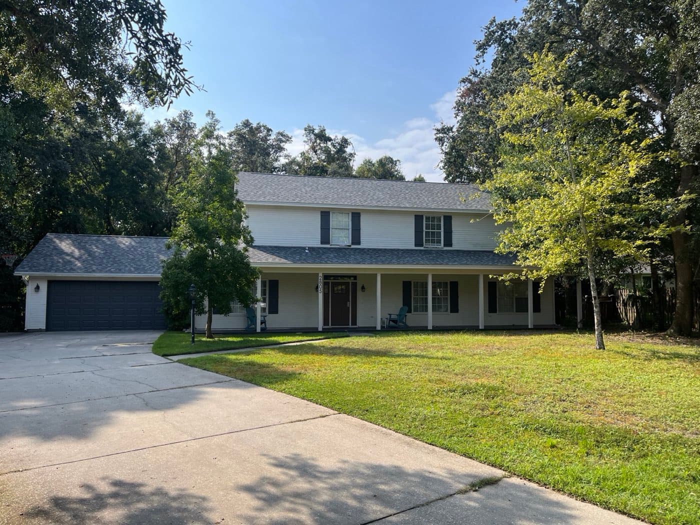 Finished two-story shingle roof replacement on a Pensacola, FL home by Whitrock Associates